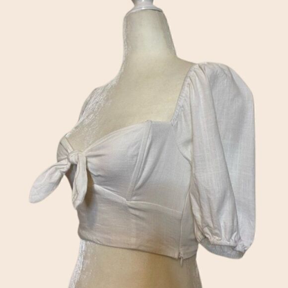 Cotton Candy LA White Milkmaid Bustier Tie Front Top w/ Puff Sleeves Size Small - Picture 2 of 10